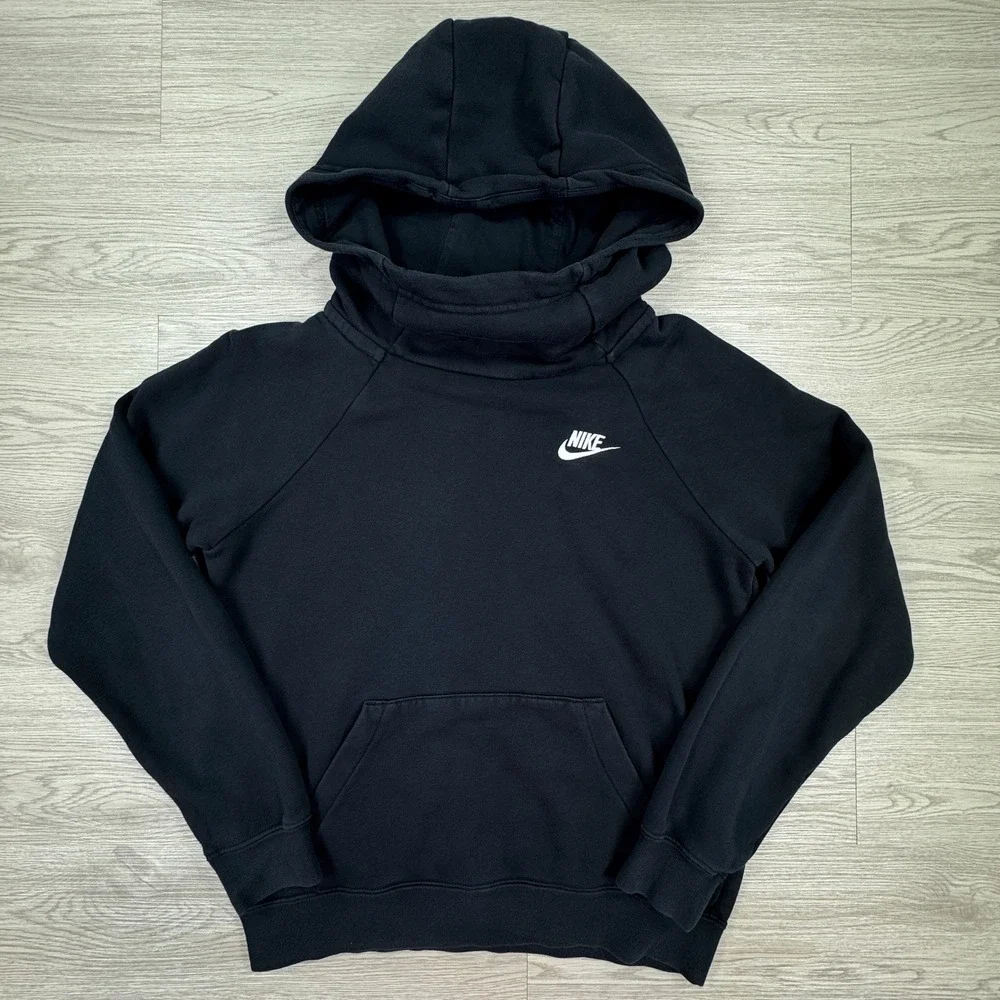 Nike Womens Hoodie Sportswear Funnel Neck Pullover Black XS Fleece Pocket